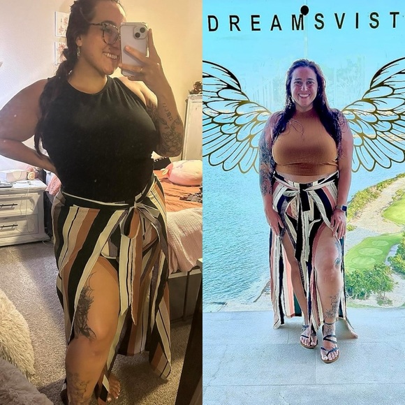 NWOT  Women's Plus Size Printed Drawstring Waist Split Side Wide Leg Pants - Picture 4 of 17